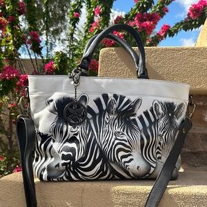 ANUSCHKA ZEBRA CROSSING HAND PAINTED LEATHER MULTI-COMPARTMENT TOTE PURSE